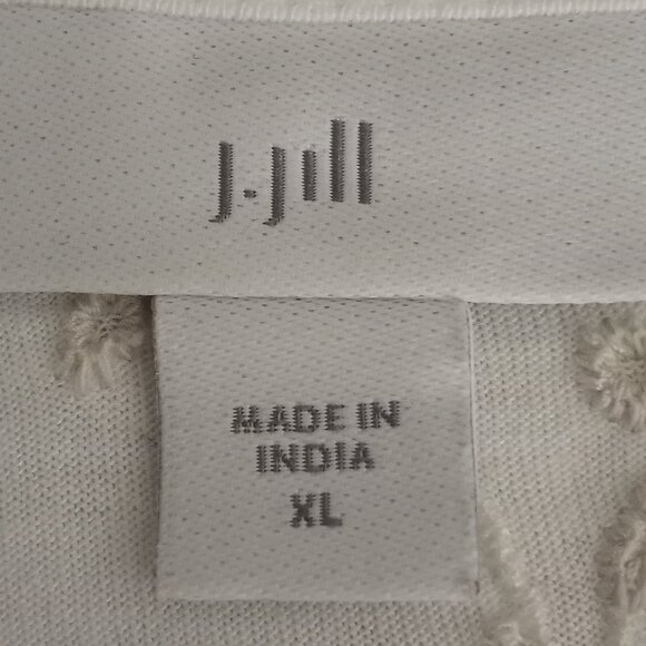 J Jill Floral Embroidered Boat Neck 3/4 Sleeve Ivory Cotton Blend Tee - Picture 6 of 7